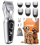 oneisall Dog Clippers for Grooming Thick Hair, Low Noise Cordless Dog Shavers, 2-Speed Pet Hair Trimmer Grooming Kit for Home Groomer