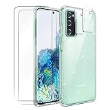 Coque Compatible avec Samsung Galaxy S20 FE 5G/4G, 2 Pièces Verre Trempé Protection Écran & 2 Pièces Protecteur de Caméra, Housse Transparente à Paillettes en Silicone Souple Étui TPU Case Cover
