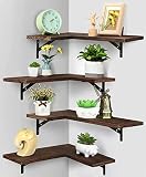 SEHERTIWY Corner Floating Shelves Wall Mounted Set of 4, Rustic Wood Wall Storage Shelves for Bedroo