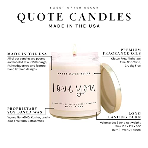 Sweet Water Decor, Love You Candle | Mahogany Teakwood Scented Soy Wax Candle For Home | Valentine's Day Gifts | 9Oz Clear Jar, 40 Hour Burn Time #TOP4