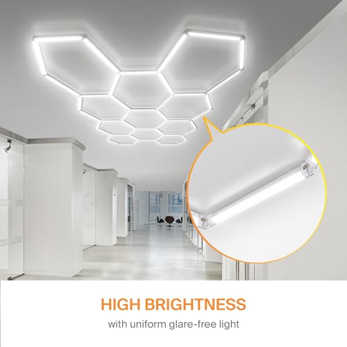 Trivoli 11-Grid Hexagon LED Garage Lights — 33120LM 6500K Super Bright Daylight — 370W DIY Modular Honeycomb Lighting System — Ceiling & Wall Fixture for Car Detailing, Gym, Workshop, Barber Shop by Trivoli - Used condition - Image 6