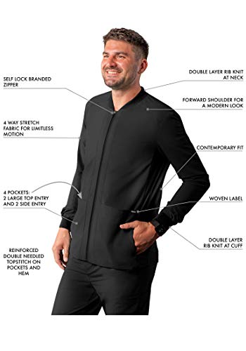 Adar Addition Scrubs For Men - Zippered Bomber Scrub Jacket - A6206 - Black - M #TOP2