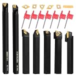 Donken Lathe Turning Tool Set, 12mm Shank 7 Pieces Carbide Turning Tool, Metal Lathe Tools Holder for Turning Grooving Threading, Carbide Inserts Turning Insert, Woodturning Power Lathe Accessories