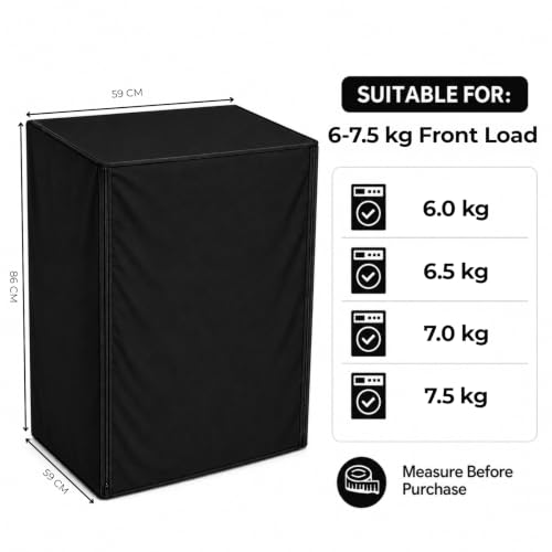 Image of Zerfa Waterproof, Dust-Proof, Sun-Proof Front Load Fully Automatic Washing Machine Cover Fit and Suitable for All Brands Universal Cover - Black (Dimensions: 63 x 63 x 93 cm)