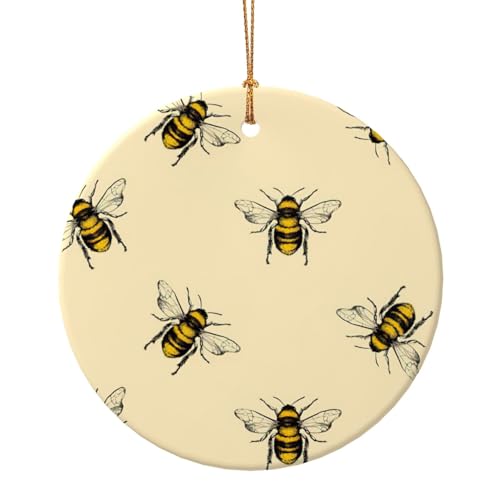 Adornos de Navidad de cerámica con estampado de abeja de miel, impresión de doble cara, decoración colgante de Navidad para mujeres y hombres