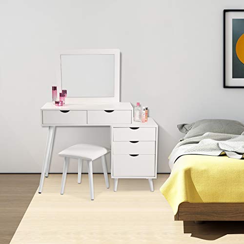 WOLTU MB6059ws Make-up tafel met spiegel,Kaptafel Cosmetische tafel met kruk,Wit - Image 8