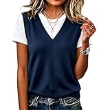 JUNRANZI Damen V Ausschnitt Pullover Weste Stricken Ärmellos Tank Tops Leichtgewicht Strickpullover Sommer Elegante Oberteil