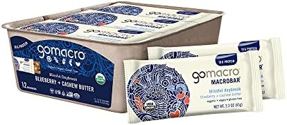 GoMacro Macrobar Organic Vegan Protein Bars - Blueberry + Cashew Butter (2.3 Ounce Bars (Pack of 12)