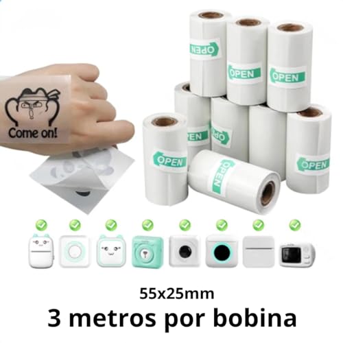 Kit 3 Bobinas Etiqueta Térmica Adesiva 55x25mm 3 Metros Transparente Rolo Para Mini Impressora Portá