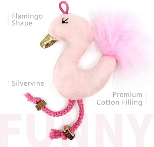 SONGWAY Cat Wand Toy Set - Cat Feather Teaser Toy with Silvervine, Interactive Cat Toy, Cat Fishing Rod with 2 Replacement Refills and Elastic Rope, Flamingo Plush Toy for Indoor Cats, Pink