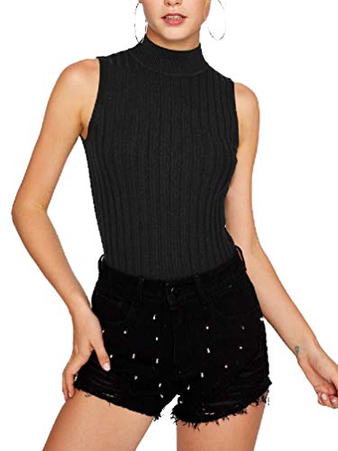 Nicetage Women's Sleeveless Turtleneck Tank Tops Stretch Ribbed Knit Pullover Sweater Hs171-156-4Black #TOP1