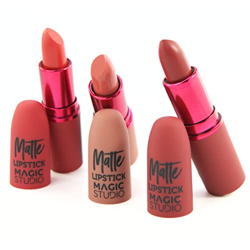 Pintalabios de Larga Duración en Acabado Mate Intenso Muy Hidratante. Pintalabios Permanente En Colores Nude y Granate de Textura Cremosa y Suave. Maquillaje Mujer Cualquier Ocasión. 3 Barras