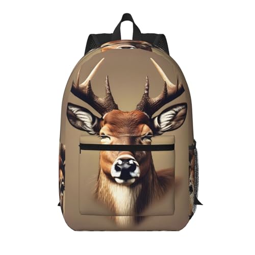 Sac à dos universitaire imprimé cerf avec poche pour grand ordinateur portable 17 pouces noir