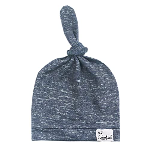 Image of Copper Pearl Baby Beanie Hat Top Knot Stretchy Soft Denim