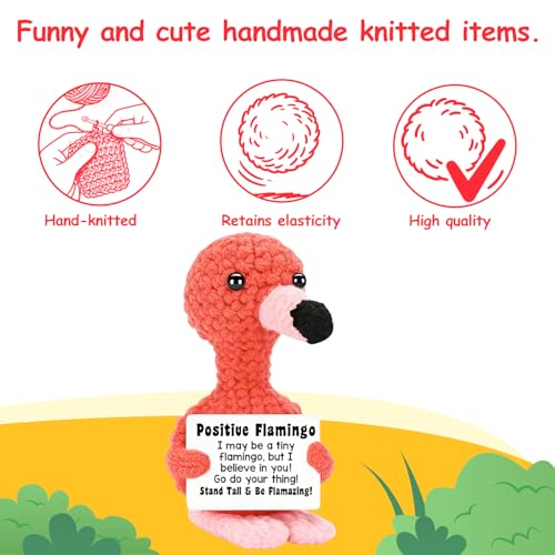 MLZTINGR Lustige Positive Flamingo | Handgefertigter Flamingo Plüschtier | Emotionaler Support Axolotl Plüschtier | Niedliches Häkel-Tier für Schreibtischdekoration
