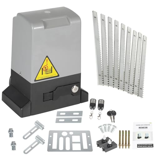 Vigevee Opérateur de portail coulissant 750 W avec 2 télécommandes, charge maximale 1600 kg, distance maximale 12 m, ouvre-porte de garage, moteur avec noyau en cuivre pur.