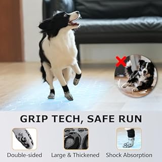 Anti Slip Dog Socks to Prevent Licking Paws - Double Side Paw Covers Dogs Grip Sock for Hardwood Floors, No Twist Dog Booties Grippy Socks for Small Medium Large Senior Dogs, Light Grey and Black, L