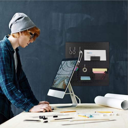 Relaxdays Werkzeugwand, Metall Lochwand, HxB 45 x 45 cm, 9-teiliges Werkzeughalter Set, Werkstattordnungssystem, schwarz