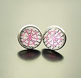  Ohrringe Ruder rosa weiß Steuer Boot Schiff Meer Glas Ohrstecker Stecker Cabochon Juvelato
