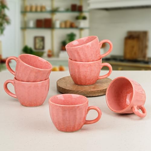 Image of The Earth Store Peach Frosted Tea Cup Set of 6, 150 ML Each, Microwave and Dishwasher Safe Coffee Cups | Cup Set for Tea | Tea /chai Cups for Gifting, Home & Office Use, Every Occasion