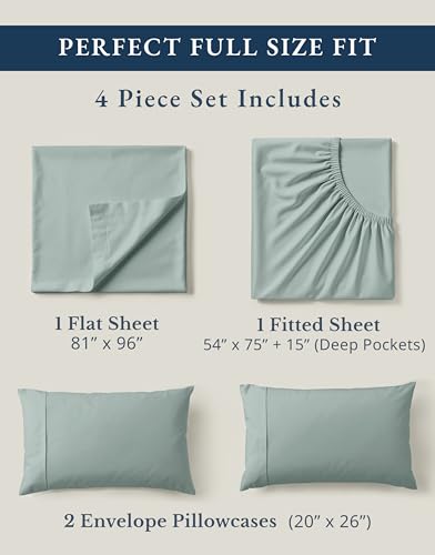 Image of LANE LINEN 100% Organic Cotton Full Sheets Set 4-Piece Pure Percale Soft Bedding Breathable Fits Mattress Upto 15 inch Deep - French Blue