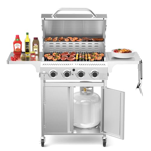 Electactic 4-Burner Propane Gas Grill with 304 Stainless Steel Cooking Grid, Hanging...