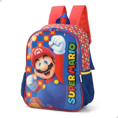 Mochila Escolar, Infantil, Super Mario Bros, G, Vermelha, Luxcel