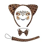 THXFUNAREA 4 Piezas Disfraz Leopardo,Conjunto de Disfraz de Leopardo,Pegatina de Pajarita con Orejas y Cola de Leopardo para Niños Adulto para carnaval Halloween cosplay Actuación en Escenario