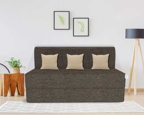 Image of Coirfit 3 Seater Folding Sofa Cum Bed - Jute Fabric Washable Cover with Free Cushions - Brown - 6' x 6' Feet - Perfect for Guests
