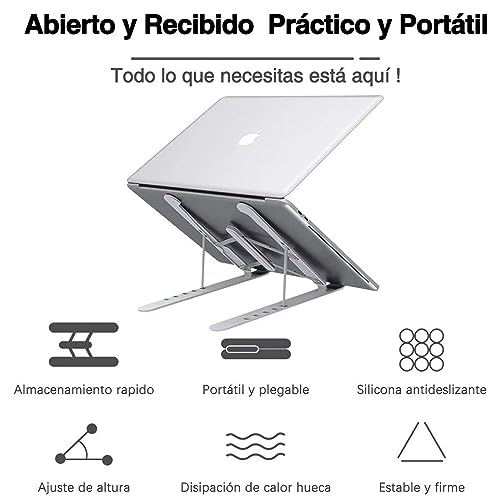 TOVARIN® Super Soporte Portatil Estable | 6° Ángulos Ajustables | Laptop Stand Antideslizante | Aleación de ABS+Aluminio | Elevador Portatil Plegable | COMPATIBILIDAD Universal 10-15.6”