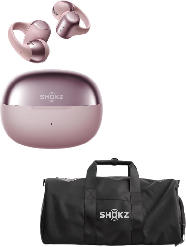 SHOKZ OpenDots ONE (Pink) Open Ear Headphones Gym Bag for Sports, Workout & Travel, Black