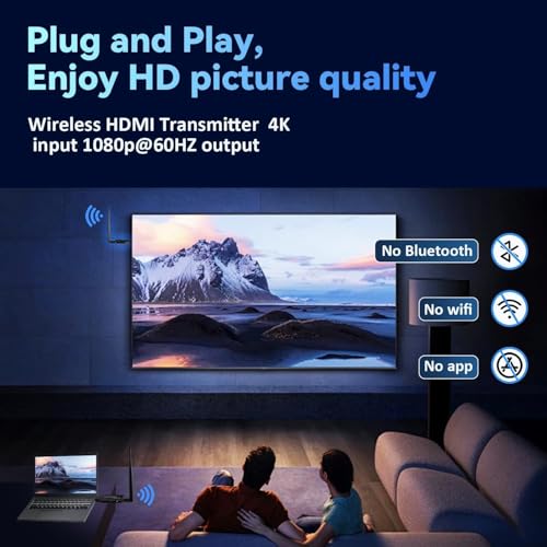 Image of Wireless HDMI Transmitter and Receiver, 50 Meter 165ft Range, Plug and Play, Support 2.4 /5.8GHz 1080P Streaming Audio Video from Laptops, PC etc (HDMI Wireless Plug and Play (50 Meter)