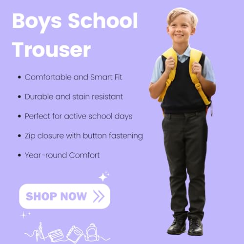 Pantalon d'école ajustement taille pour garçon coupe plate noir