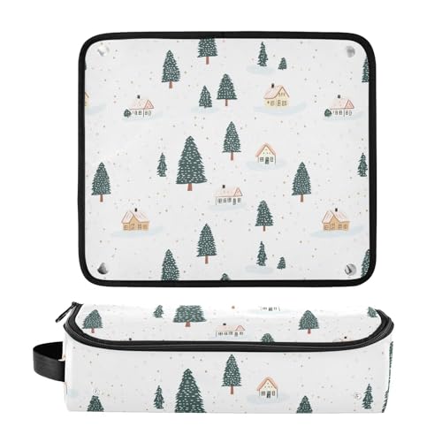Bolsa de viaje resistente al calor con diseño de árboles de abeto nevados para herramientas de cabello como planchas y rizadores, organizador portátil miniatura 3