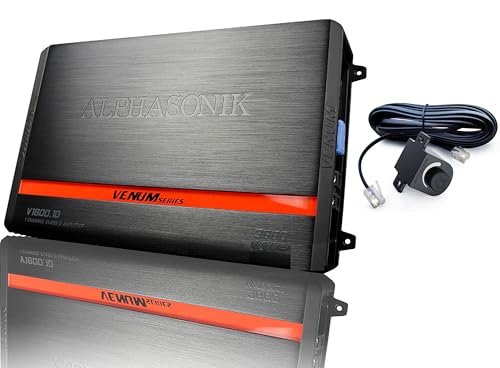 Alphasonik V1800.1D Venum Series 3600 Watts Max Monoblock Car Amp with Power Plant Chip 4-Way Protection Circuitry 1-Channel Subwoofer Class-D Amplifier with Remote Bass Boost Control Knob Included
