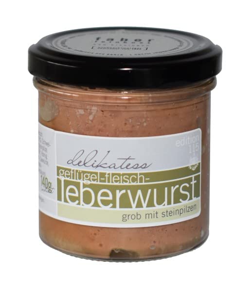 Delikatess Geflügelfleisch Leberwurst, grob, mit Steinpilzen, Faber Feinkost