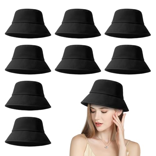 Lot de 8 bobs unisexes noirs Lotvic chapeaux de soleil en coton