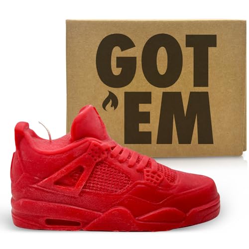 Sneaker Candle 100% Soy Wax Decorative Shoe for Home Decor, Living Room, Kids Bedroom Aesthetic. A Impressive Realistic Detail, Cotton Wick, Fun Gift A_J4 (Small, Red)