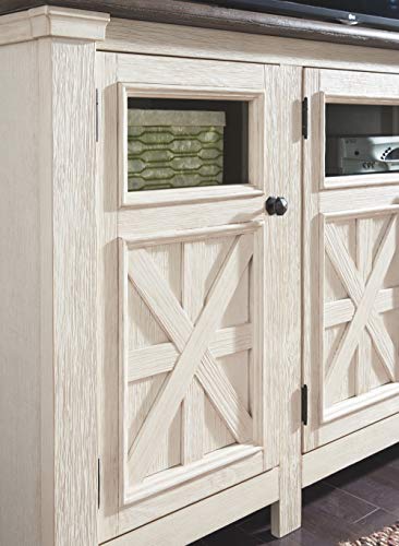 Signature Design By Ashley Bolanburg Two Tone Farmhouse Tv Stand, Fits Tvs Up To 72", 3 Cabinets And Adjustable Storage Shelves, Whitewash #TOP2