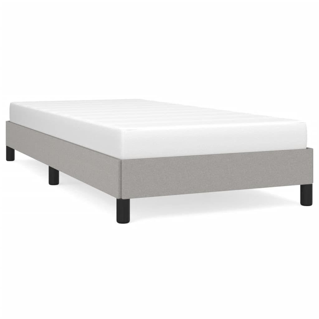 90x190 cm Fabric Bed Frame with Plywood Slats, Light Gray | Upholstered platform bed ideal for youth or guest bedrooms, easy to assemble.