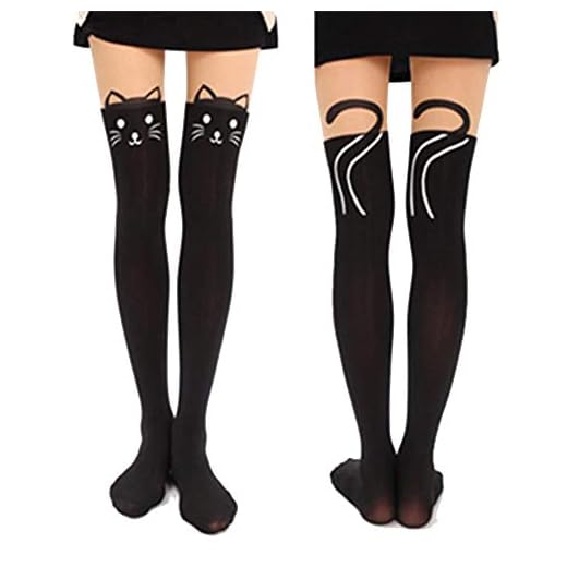 Cute Pantyhose Stockings ,Medium Size Cartoon Animal Cat Printing Legging Cosplay Fake Tattoo Socks for Girls (Cute Cat - 01)