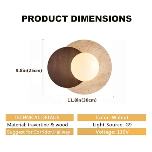 Image of Marble Wall Lamp, Bathroom Vanity Light Fixtures, Wall Mount Lamp, Over Mirror, Stone Wall Sconces, Vintage Wall Light with Wood and Stone Shade, for Porch Workshop Kitchen Living Room
