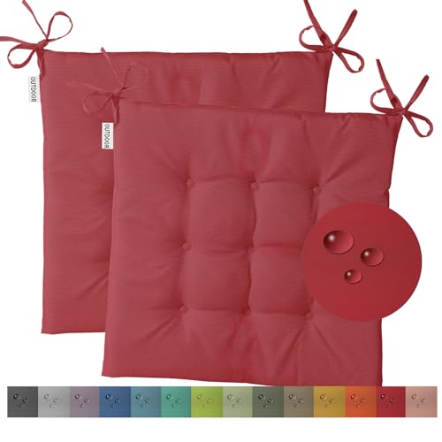 heimtexland 2er Pack Outdoor Stuhlkissen Sitzkissen wasserabweisend wetterfest Gartenkissen 40x40 gesteppt Gartenstuhl Gartenbank Polster Kissen UV-beständig Typ551 Rot