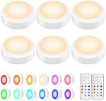 BLS LED Puck Lights, Under Cabinet Lighting, Battery Powered Lights, Stick on Lights, Color Changing Lights with Dimmer and Timer, AA Battery Operated Closet Light, White, 6 Pack