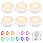 BLS LED Puck Lights, Under Cabinet Lighting, Battery Powered Lights, Stick on Lights, Color Changing Lights with Dimmer and Timer, AA Battery Operated Closet Light, 6 Pack