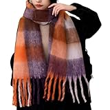 YSense Womens Winter Scarf Chunky Oversized Plaid Thick Blanket Scarf Big Coloured Warm Shawl Wrap