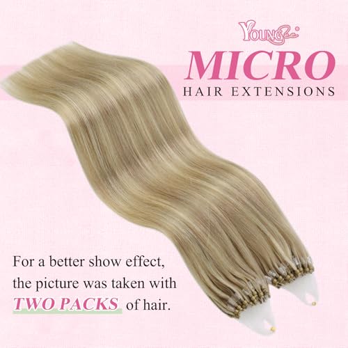 Image of YoungSee Micro Beads Hair Extensions Blonde Microlink Hair Extensions Highlight Blonde with Golden Blond Bead Extension Human Hair for Long Hair 24Inch 57g 50s Natural Hair Extension