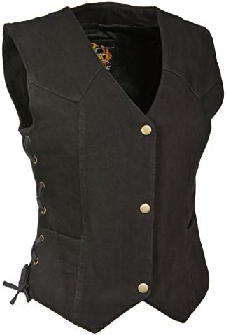 Milwaukee- Ladies Side Lace 4 Snap Front Denim Vest (Black)