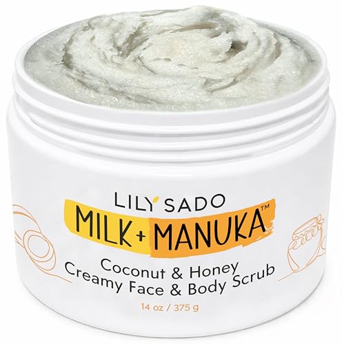 LILY SADO MILK+MANUKA™ Creamy Face & Body Sugar Scrub - Gentle, Daily Cruelty-Free Exfoliating Polishing Cleanser with Coconut Milk, Manuka Honey, Aloe & Avocado - for Healthy, Clear & Balanced Skin