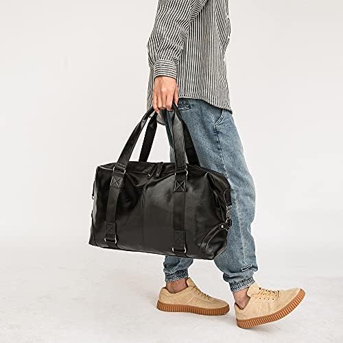 Large Capacity Leather Duffle Bag for Travel Oversized Carry On Overnight Weekender Bag for Men (Black) 7 Large Capacity Leather Duffle Bag for Travel Oversized Carry On Overnight Weekender Bag for Men (Black)